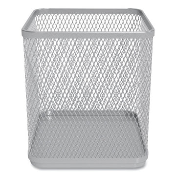 TRU RED™ Wire Mesh Pencil Holder, 3.46 X 3.46 X 4.33, Silver freeshipping - TVN Wholesale